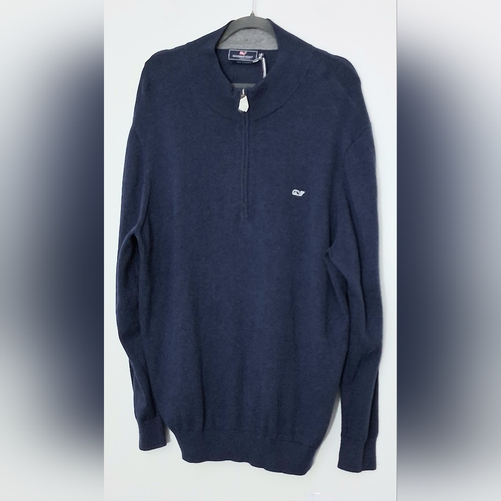 Vineyard Vines Sweater Men's 2XL Navy Zip-Up Palm Beach 1/4 Zip Cashmere Blend